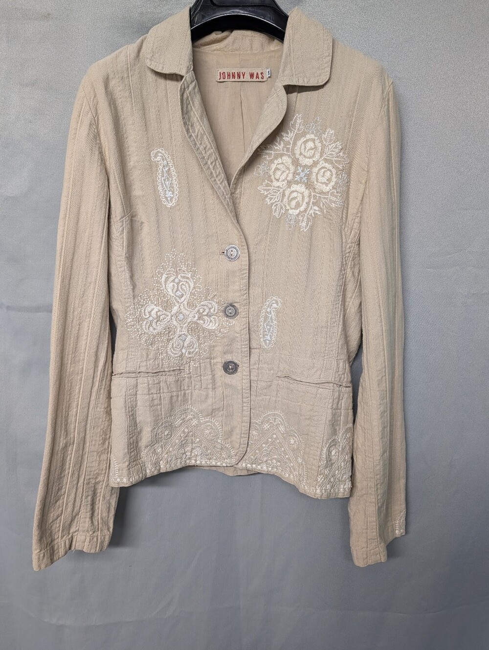 Johnny Was Khaki Embroidered Jacket/ Button-Front Blazer Size Medium